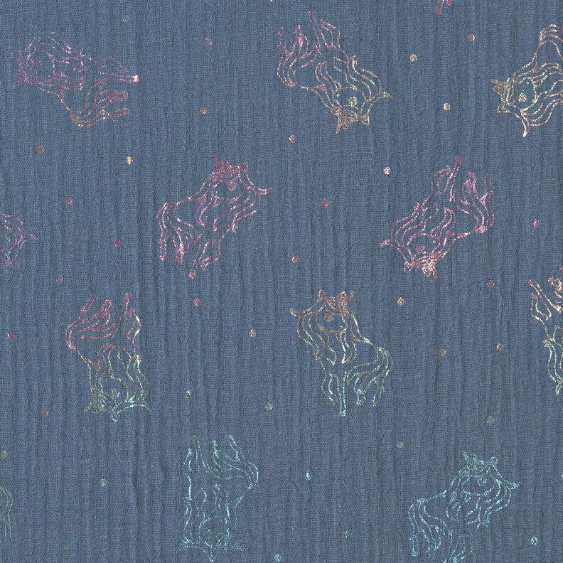 Tissu double gaze de coton Licornes Imprimé feuille – gris bleu,  image number 7