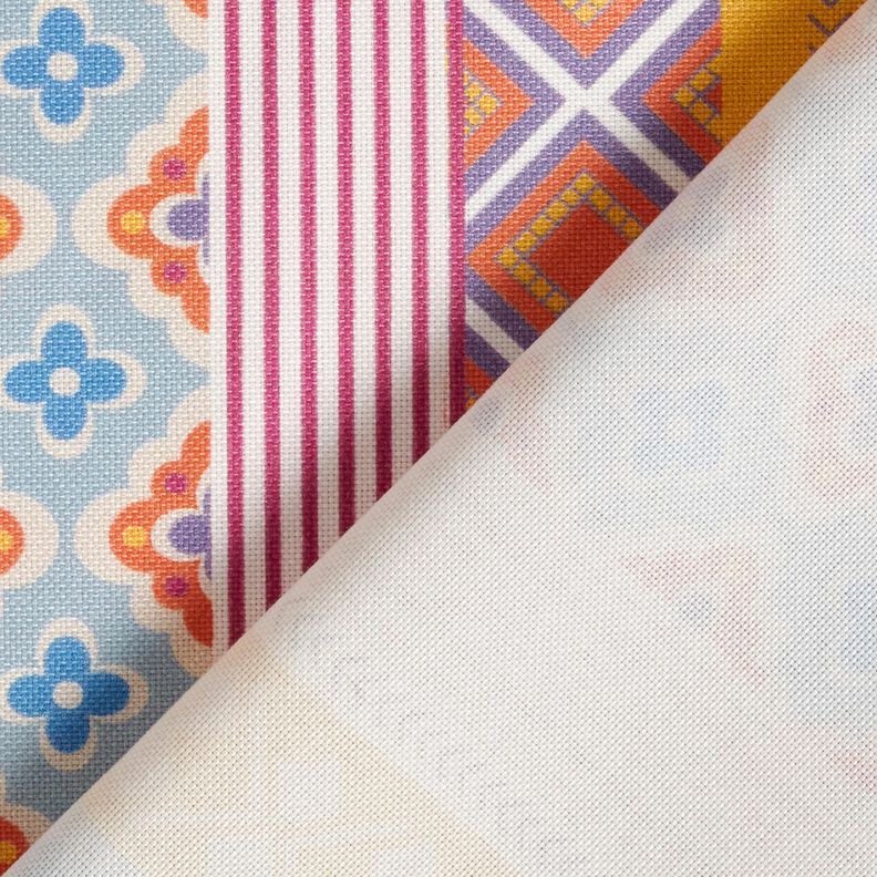 Tissu pour nappe Collage avec rayures – écru/moutarde, image number 5
