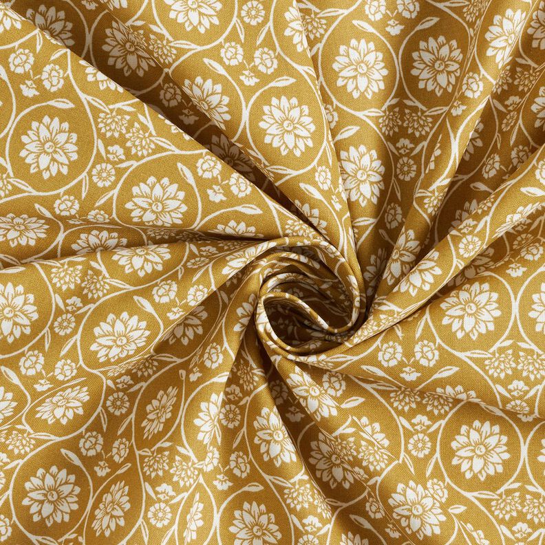 Tissu en coton Cretonne Fleurs et rameaux – moutarde/blanc, image number 3