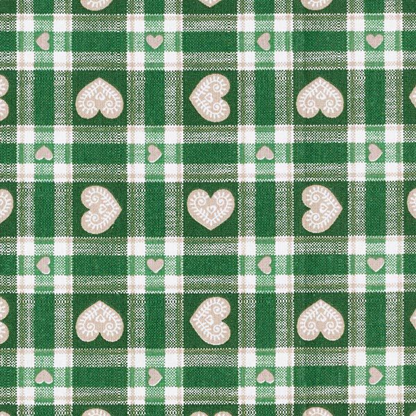 Tissu en coton Cretonne Vichy et cœurs – vert,  image number 1