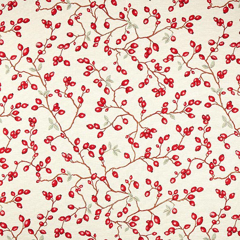Tissu de décoration Gobelin Églantier – beige clair/rouge, image number 1