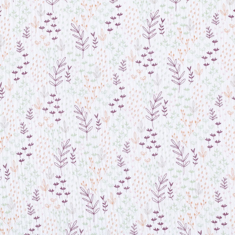 Tissu double gaze de coton Vrilles de feuilles – blanc/aubergine,  image number 1