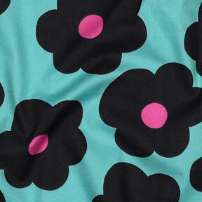 Popeline coton Big Flower | Nerida Hansen – turquoise clair/noir, 