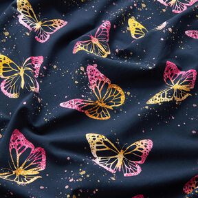 Jersey coton Papillons | Glitzerpüppi – bleu nuit/rose vif, 