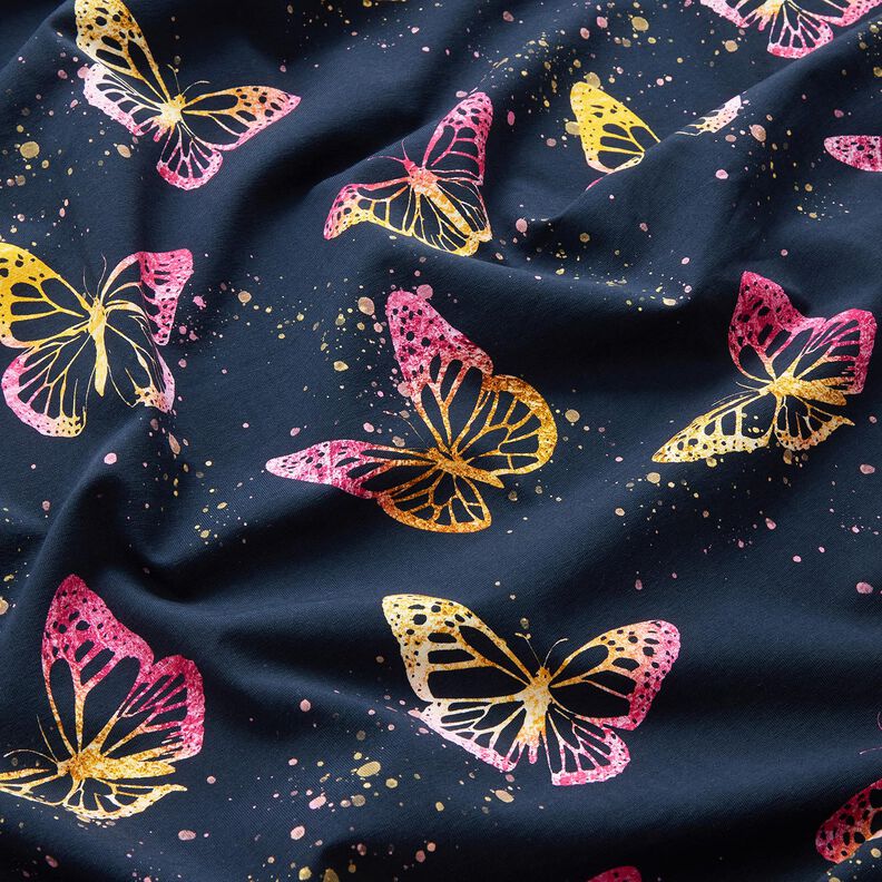 Jersey coton Papillons | Glitzerpüppi – bleu nuit/rose vif,  image number 2