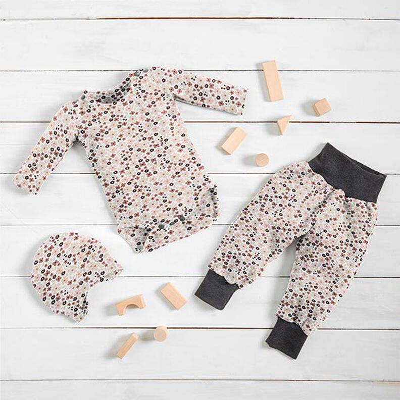 Jersey coton Jolies petites fleurs – écru, image number 7