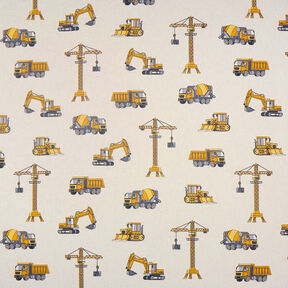 Tissu de décoration Semi-panama Véhicules de chantier – nature/jaune curry, 