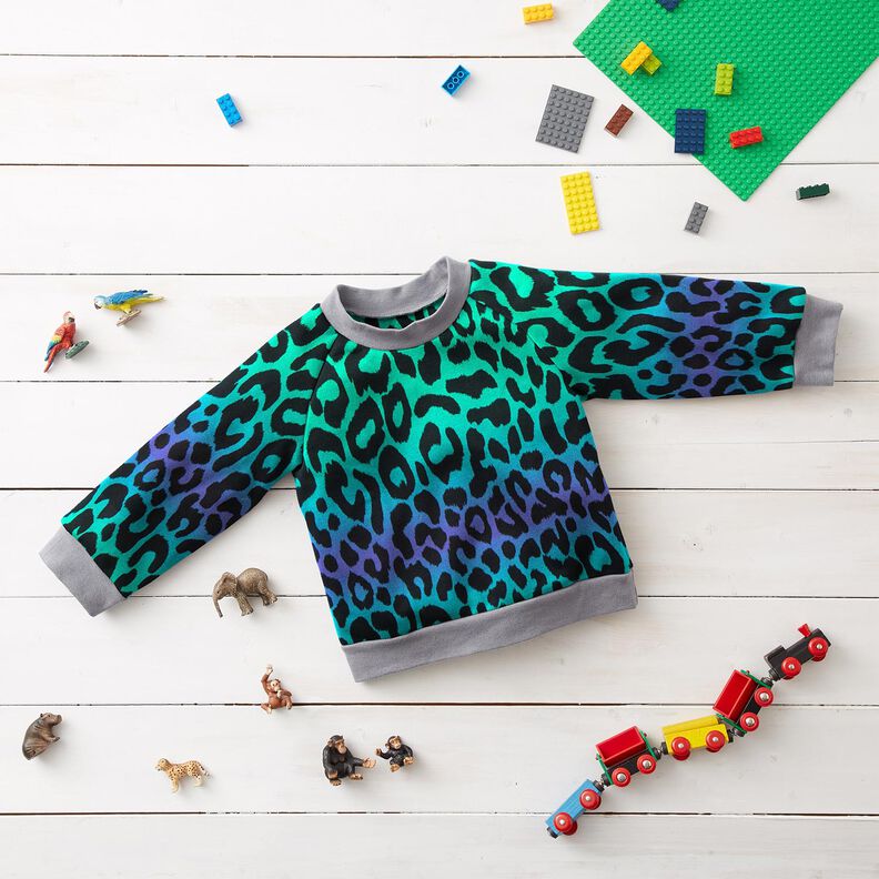 French Terry Sweat d’été Dégardé de couleurs léopard Impression numérique – lilas bleu/turquoise,  image number 6