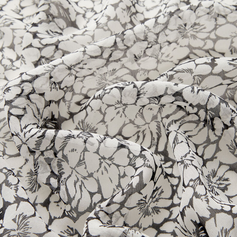 Crêpe mousseline Décor floral – blanc/noir,  image number 2