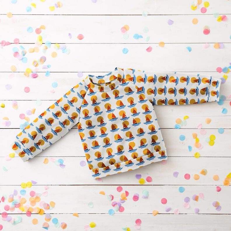 Sweatshirt gratté Voiliers au coucher du soleil – blanc/bleu, image number 5