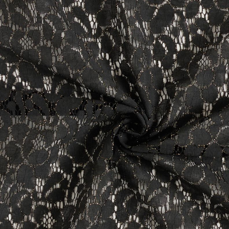 Dentelle lurex fleurs – noir/or métallisé,  image number 4