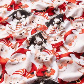 French Terry Sweat d’été Animaux en habits de Noël Impression numérique – blanc/chili, 