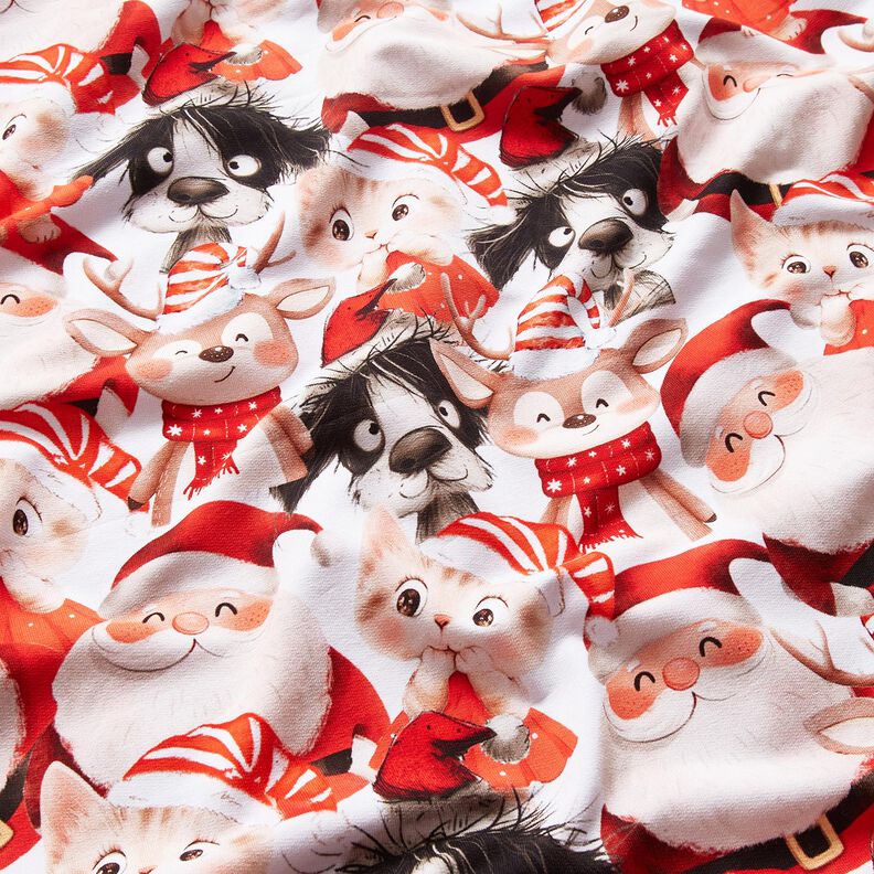 French Terry Sweat d’été Animaux en habits de Noël Impression numérique – blanc/chili, image number 2