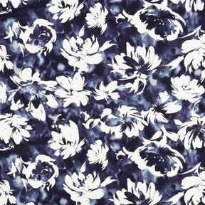 Tissu viscose roses sauvages à l'aquarelle – bleu marine/écru, 