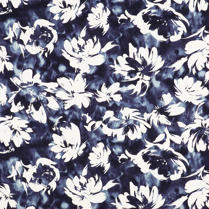 Tissu viscose roses sauvages à l'aquarelle – bleu marine/écru,  image number 1