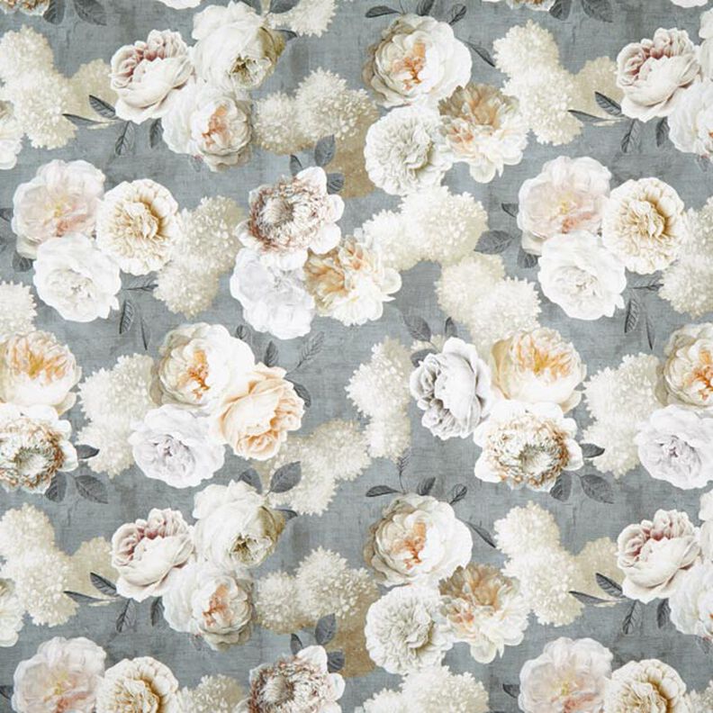 Tissu de décoration Semi-panama Dahlias – gris/crème,  image number 1