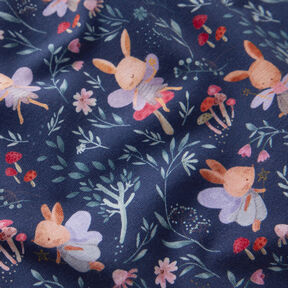 GOTS Jersey coton Fées lapins Impression numérique – bleu marine, 