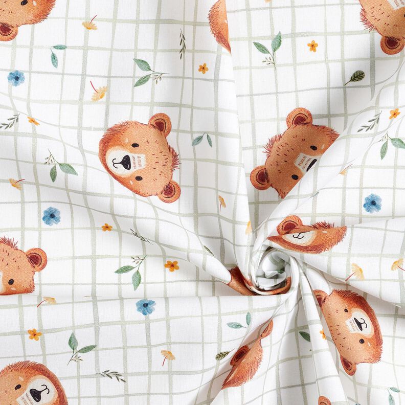 Popeline coton Tissu peluche à carreaux Impression numérique – blanc/roseau, image number 3
