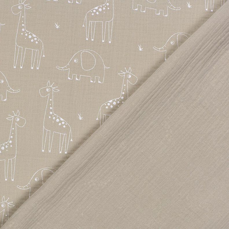 Tissu double gaze de coton Grands éléphants et girafes – gris soie,  image number 4