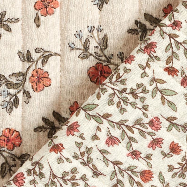 Tissu gaze de coton Tissu matelassé Fleurs romantiques – écru/myrtille, image number 6