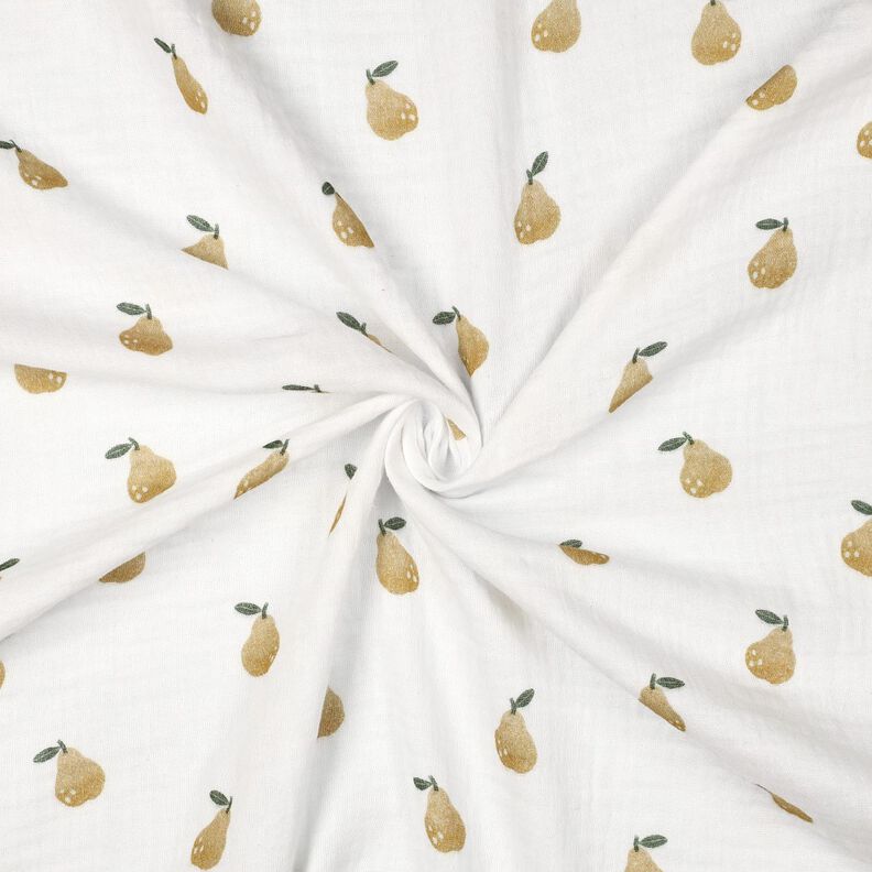 Tissu double gaze de coton Poire Impression numérique | Poppy Fabrics – blanc/jaune olive,  image number 3