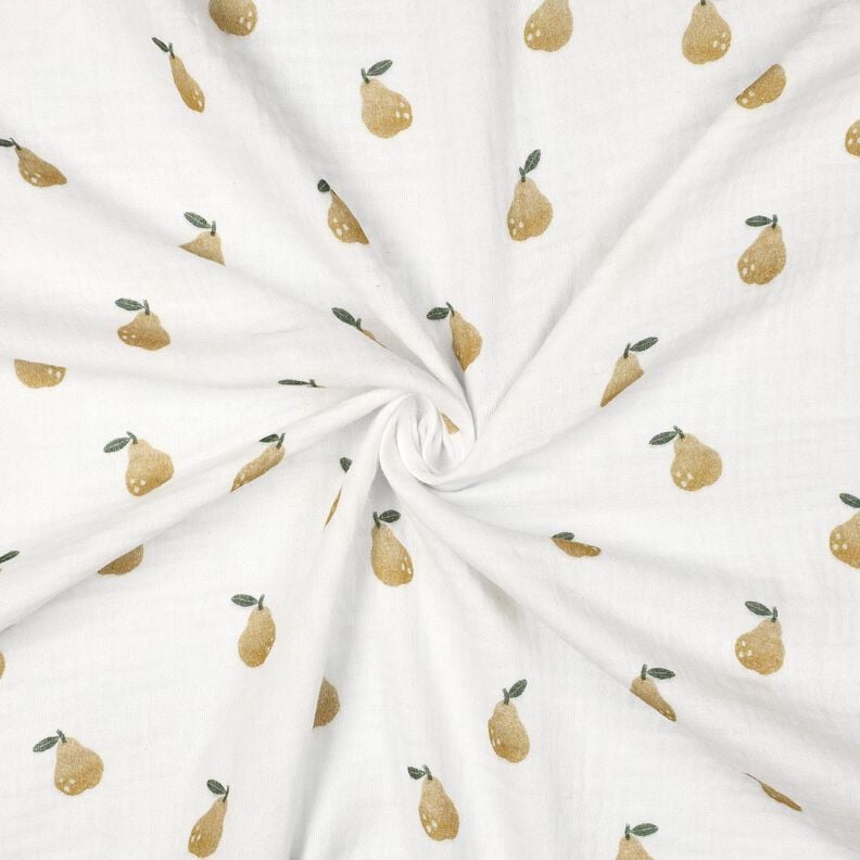 Tissu double gaze de coton Poire Impression numérique | Poppy Fabrics – blanc/jaune olive, image number 3