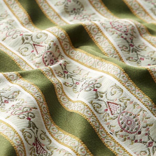 Tissu d’ameublement jacquard Rayures Biedermeier – crème/olive,  image number 2