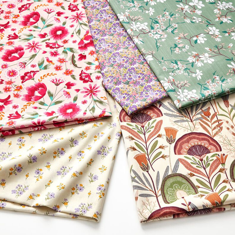 Tissu de décoration Sergé coton Fleurs printanières – rosé/framboise,  image number 5