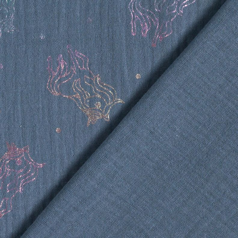 Tissu double gaze de coton Licornes Imprimé feuille – gris bleu,  image number 5
