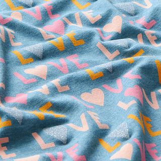 Jersey coton Love pailleté – bleu acier/argent, 