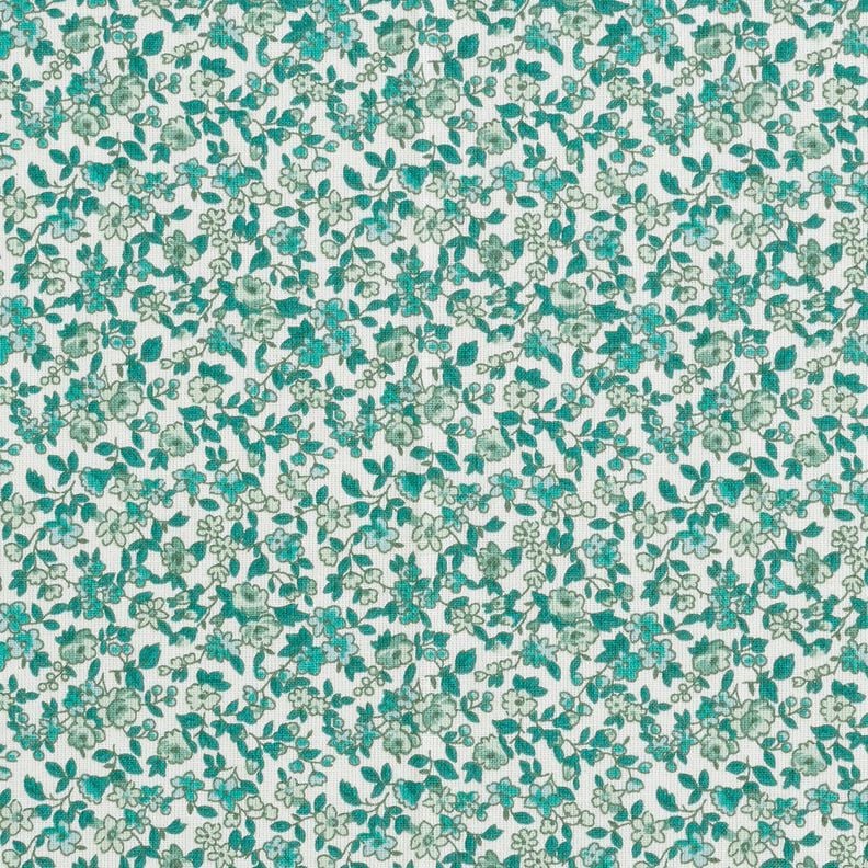 Tissu en coton Cretonne Fleurs nombreuses – pétrole/blanc, image number 1