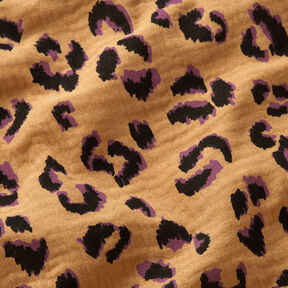 Tissu double gaze de coton Léopard – or ancien/lilas rouge, 