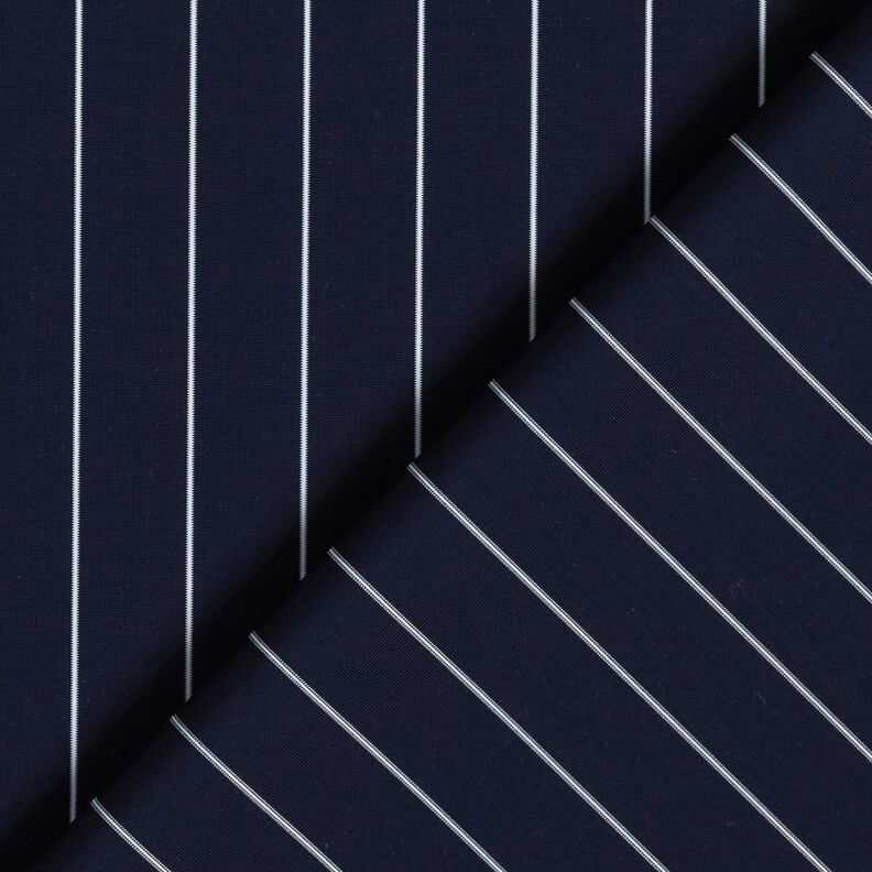 Tissu pour pantalon en stretch à fines rayures – bleu nuit/blanc,  image number 4