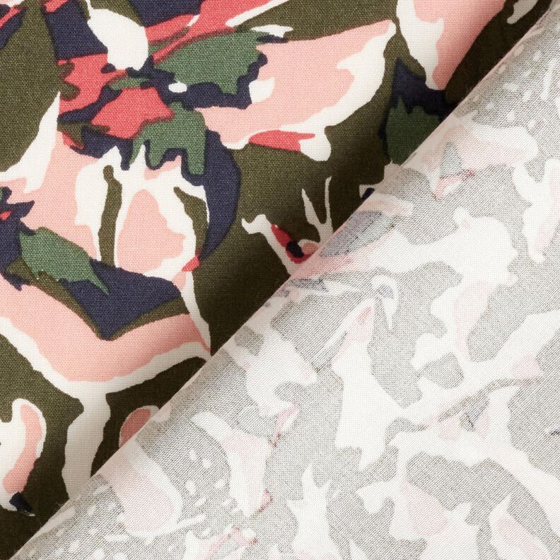Tissu viscose mer de fleurs abstraite – myrtille/pin foncé,  image number 4
