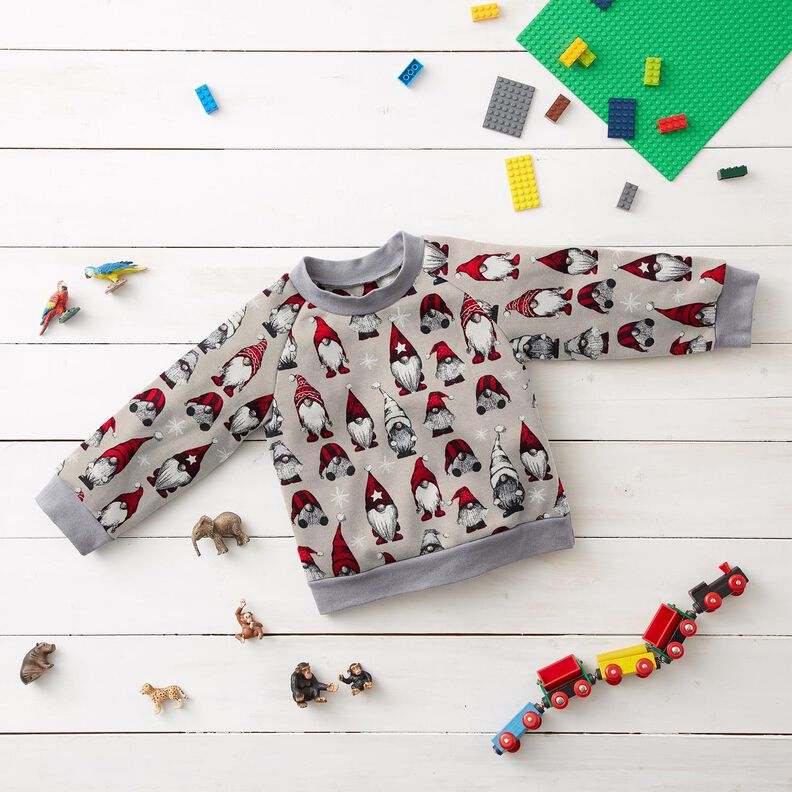 French Terry Sweat d’été Lutins de Noël – taupe clair, image number 6