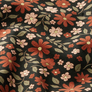 Velours milleraies Jolies fleurs scintillantes – noir/or métallisé, 