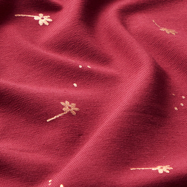 Jersey coton Fleurs Imprimé feuille – rouge bordeaux/cuivre,  image number 2