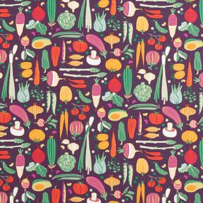 Tissu en coton Cretonne Variété de légumes – aubergine/vert, 