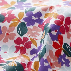 Coton enduit Fleurs pastel – blanc/lilas, 