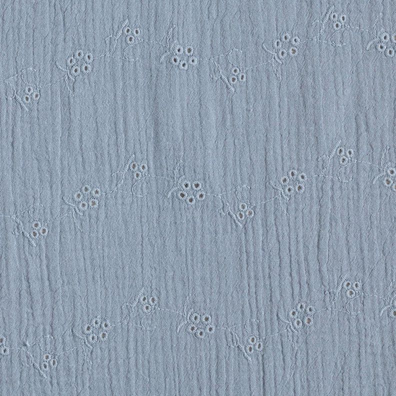 Tissu double gaze de coton Dentelle brodée Vrilles de fleurs – gris bleu,  image number 1
