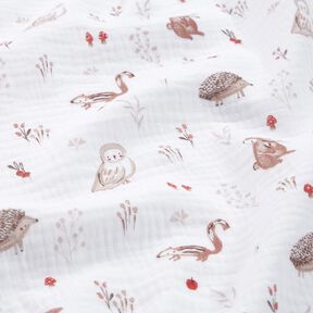 Tissu double gaze de coton Animaux dans la clairière – blanc, 