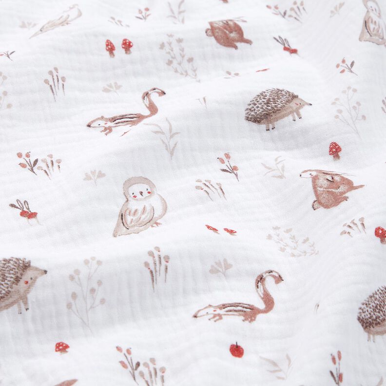 Tissu double gaze de coton Animaux dans la clairière – blanc,  image number 2