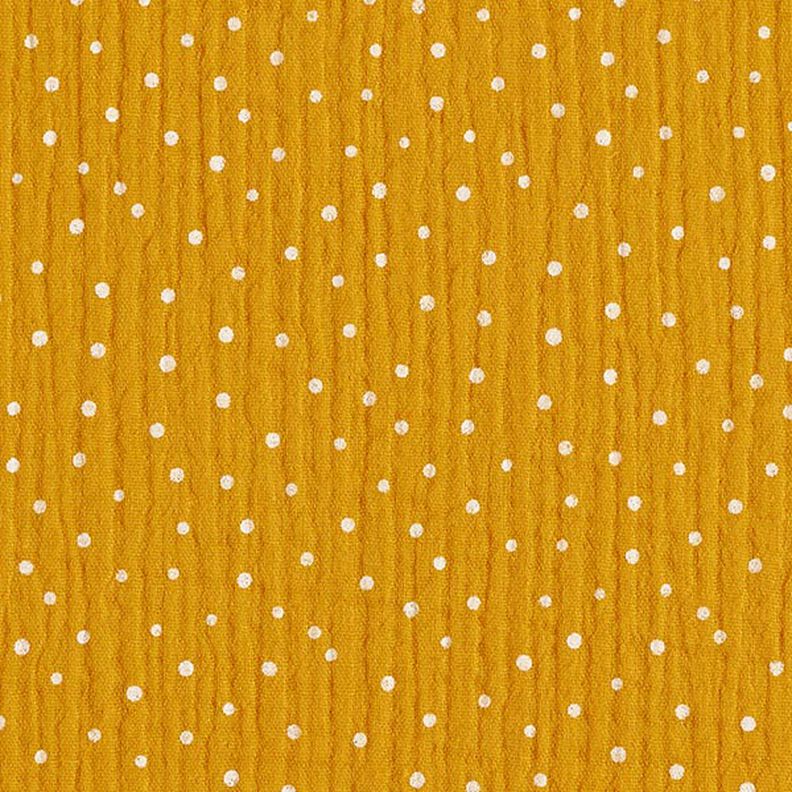 Tissu double gaze de coton Petits points – jaune curry/blanc,  image number 1