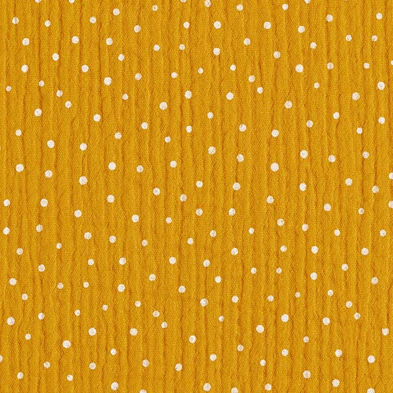 Tissu double gaze de coton Petits points – jaune curry/blanc,  image number 1