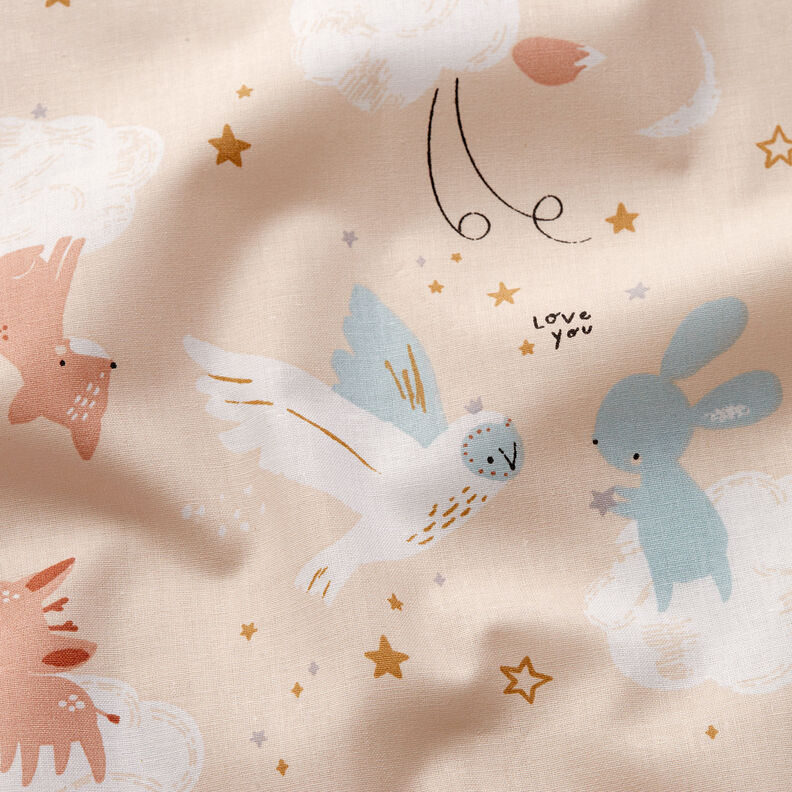 Popeline coton Animaux dans les nuages – beige clair, image number 2