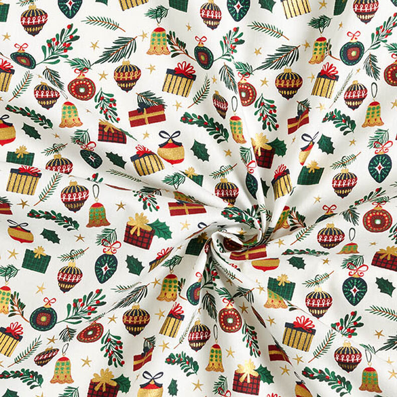 Tissu en coton Popeline Cadeaux – écru/or, image number 3
