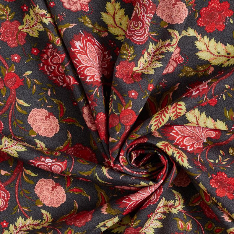 Tissu viscose Fleurs motif cachemire – anthracite/rouge feu, image number 3