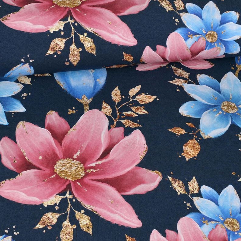 Jersey coton Fleurs de rêve | Glitzerpüppi – bleu marine,  image number 2