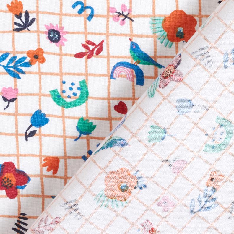 Tissu en coton Cretonne Tissu à carreaux avec petites fleurs – blanc/menthe poivrée,  image number 4