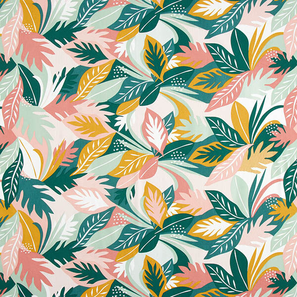 Tissu de décoration Sergé coton Esquisses de feuilles – rose/vert foncé,  image number 1